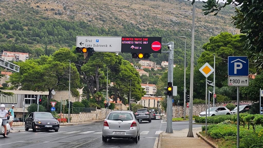 Signs you see when driving towards Dubrovnik Special Traffic Regulation Zone